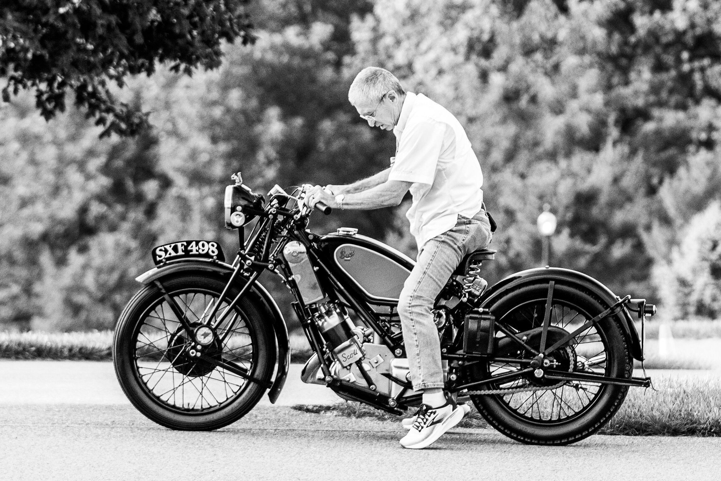 Kickstarting a vintage Scott motorcycle